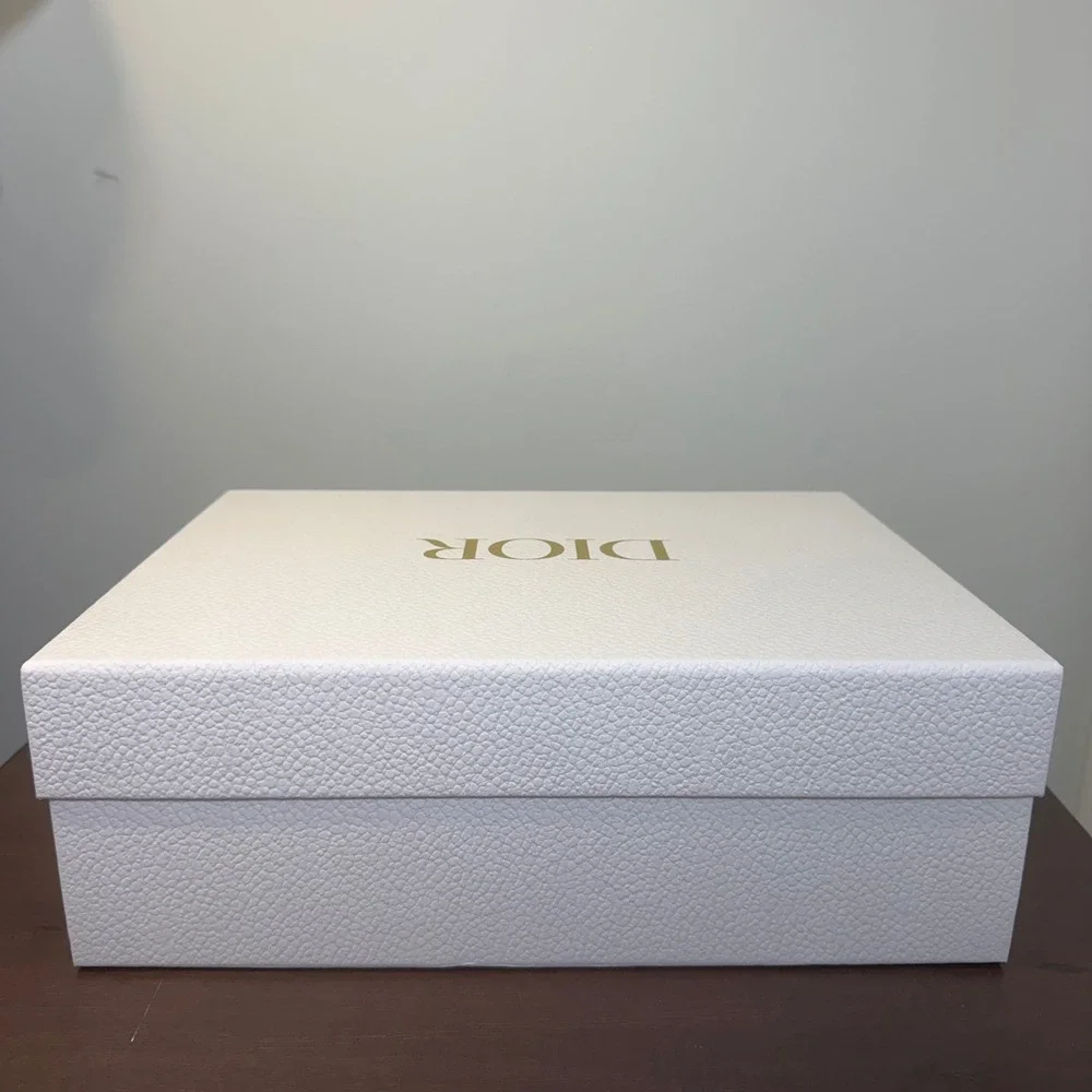 Dior Empty Gift Box 12.5x9x4.5 White Textured Gold Logo Luxury Designer Storage